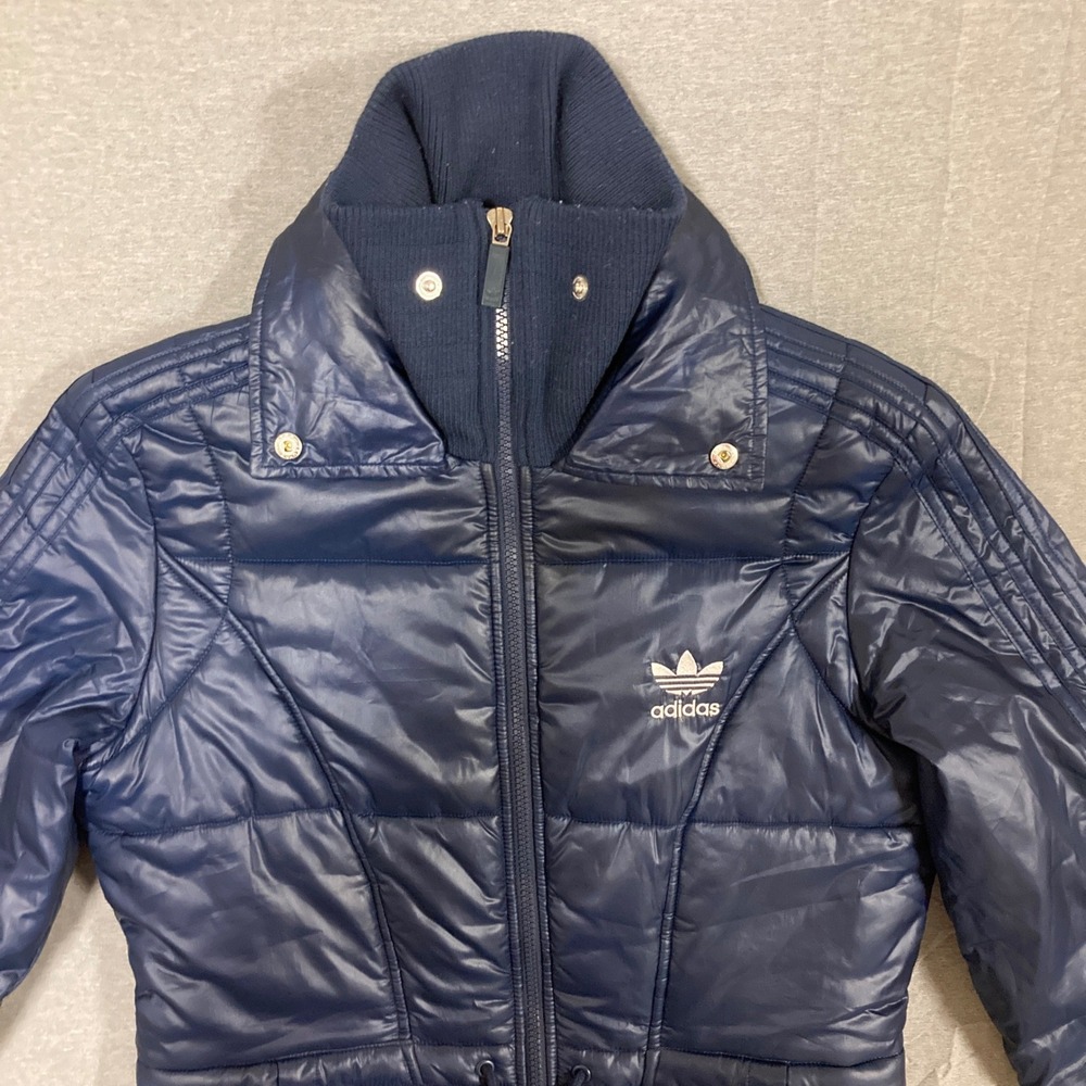 Adidas Originals Navy Blue Puffer Jacket Longline Trefoil Logo 608525 Womens M - Picture 5 of 15